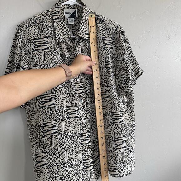 Vintage Jennifer L. 100% Silk Woman’s Blouse M Short Sleeve Button Up Leopard - Picture 5 of 6